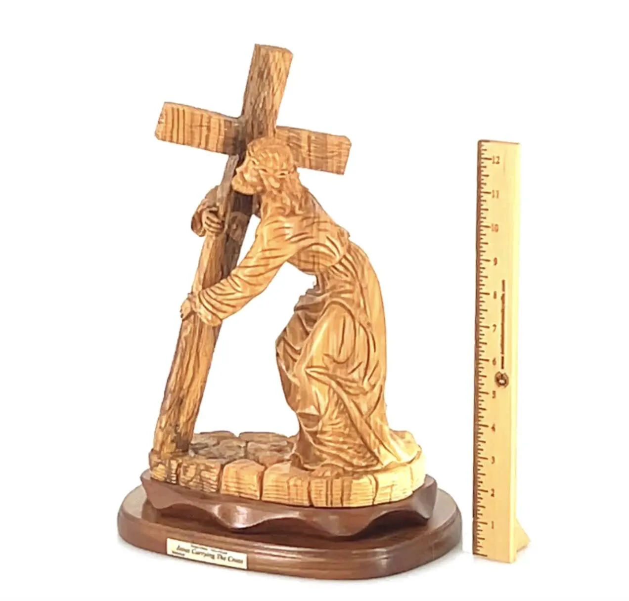 Jesus Christ Carrying Cross Statue, Wood Carving 15.7