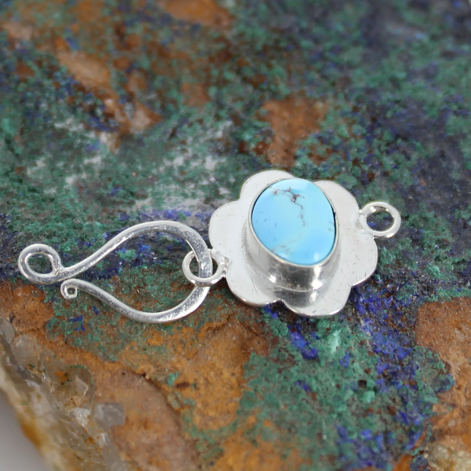 Kazakhstan Turquoise Sterling Clasp J Hook