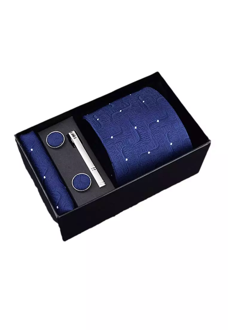 Kings Collection Blue Tie, Pocket Square, Cufflinks, Tie Clip 4 Pieces Gift Set (UPKCBT2058)