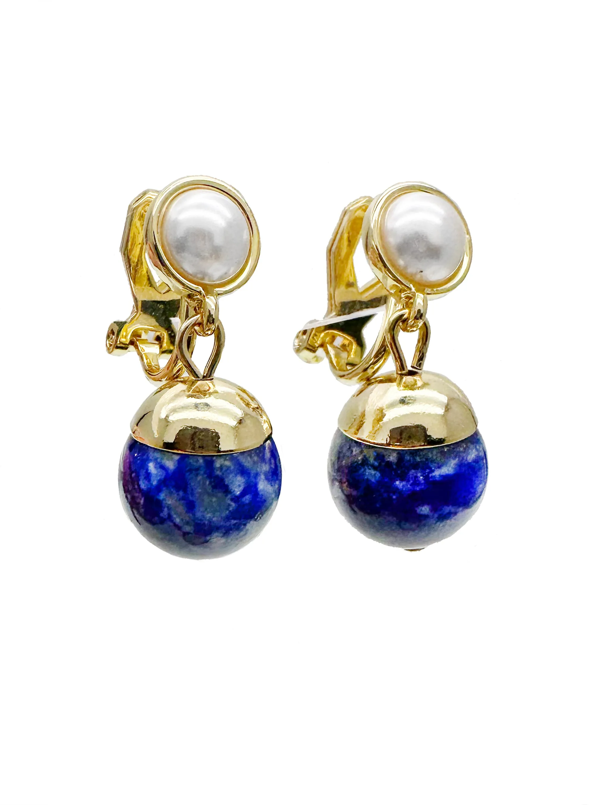 Lapis Dangle Pearls Clip-on Earrings JE023