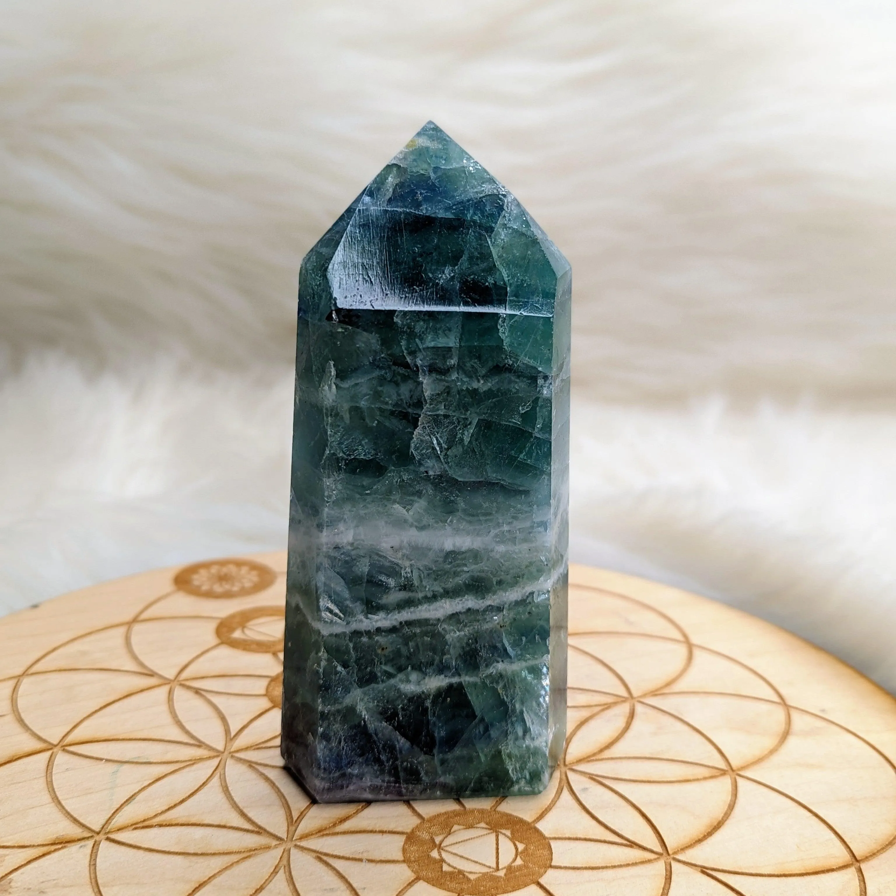 Large Rainbow Flourite Obelisk Carving ~ Stunning Bright Colors!