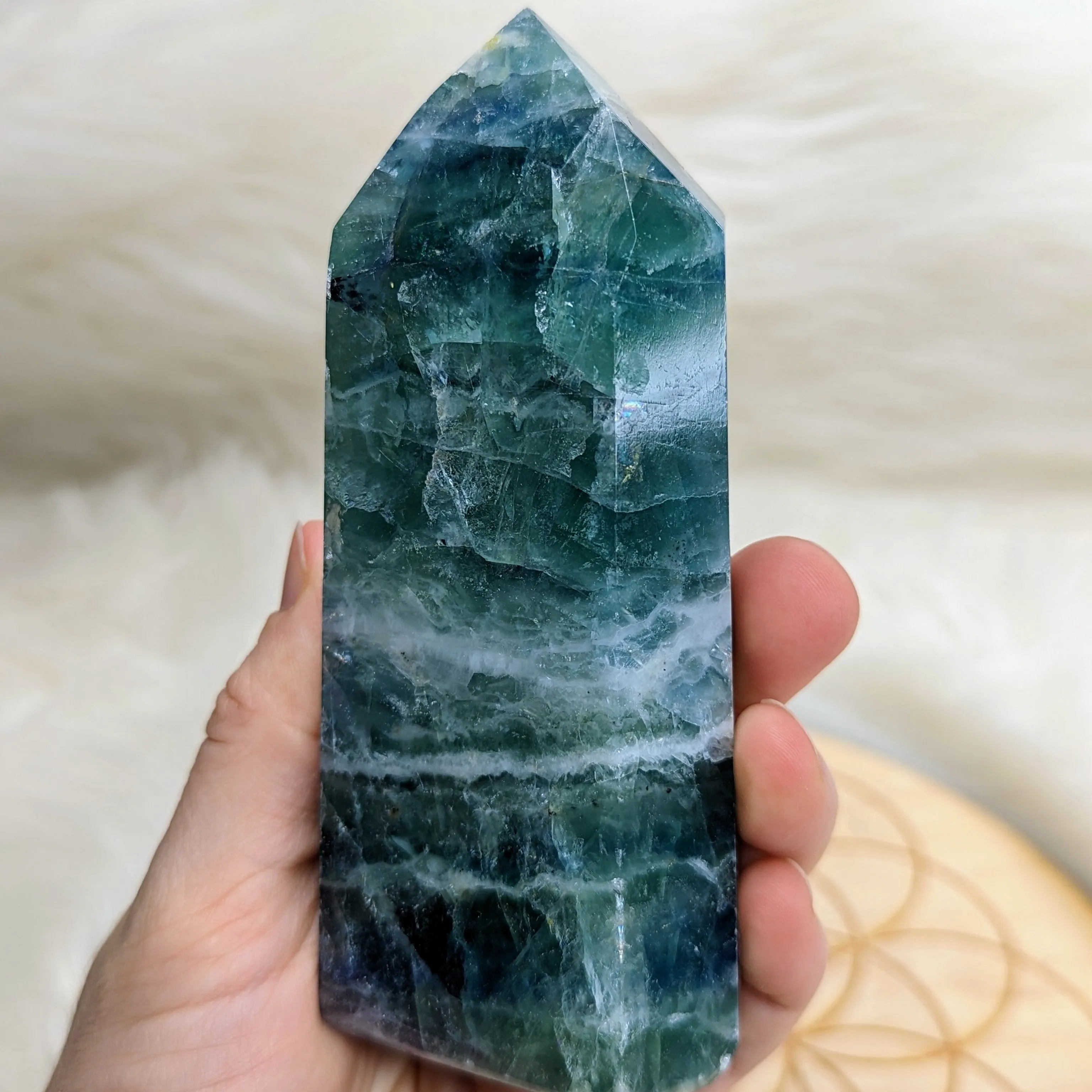 Large Rainbow Flourite Obelisk Carving ~ Stunning Bright Colors!