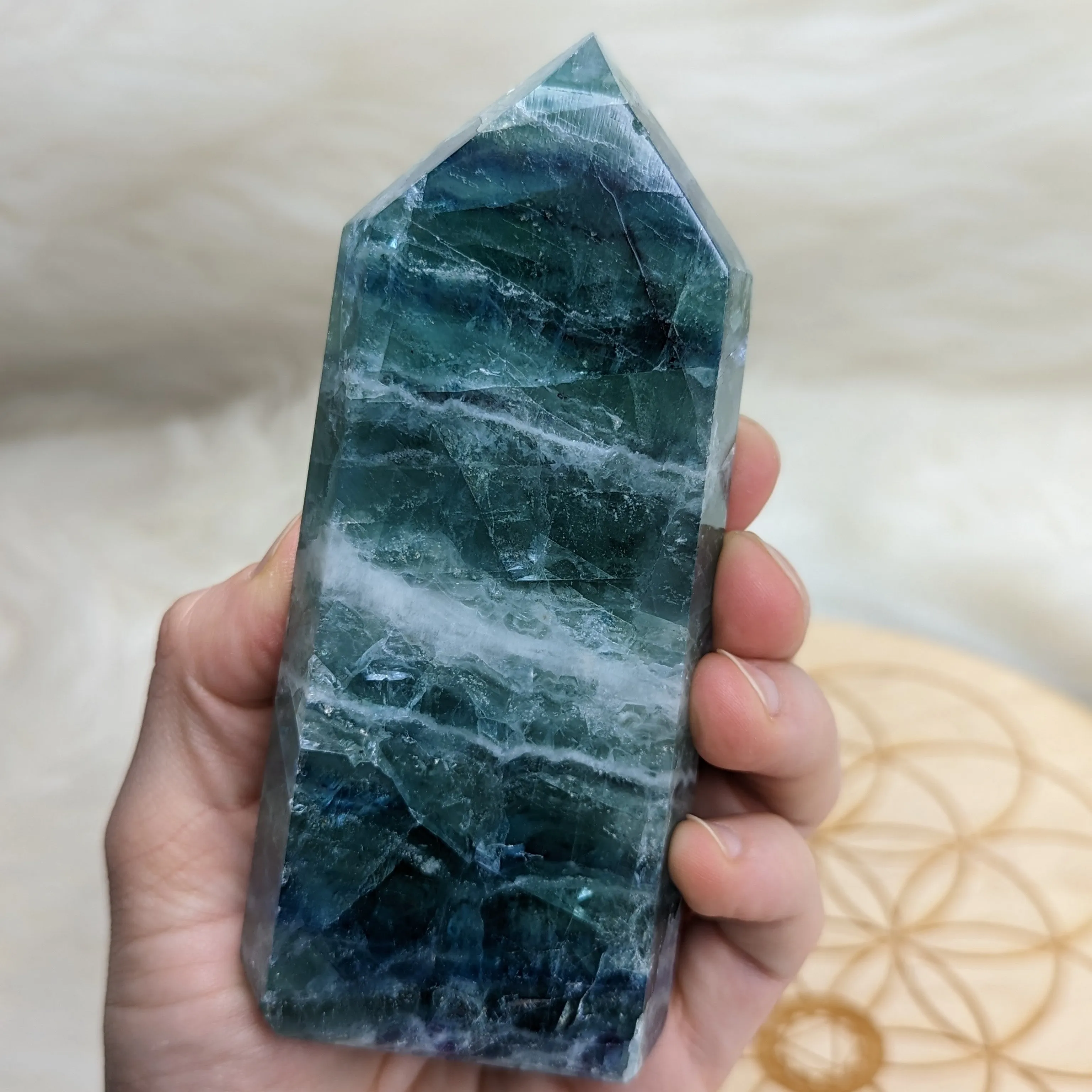 Large Rainbow Flourite Obelisk Carving ~ Stunning Bright Colors!