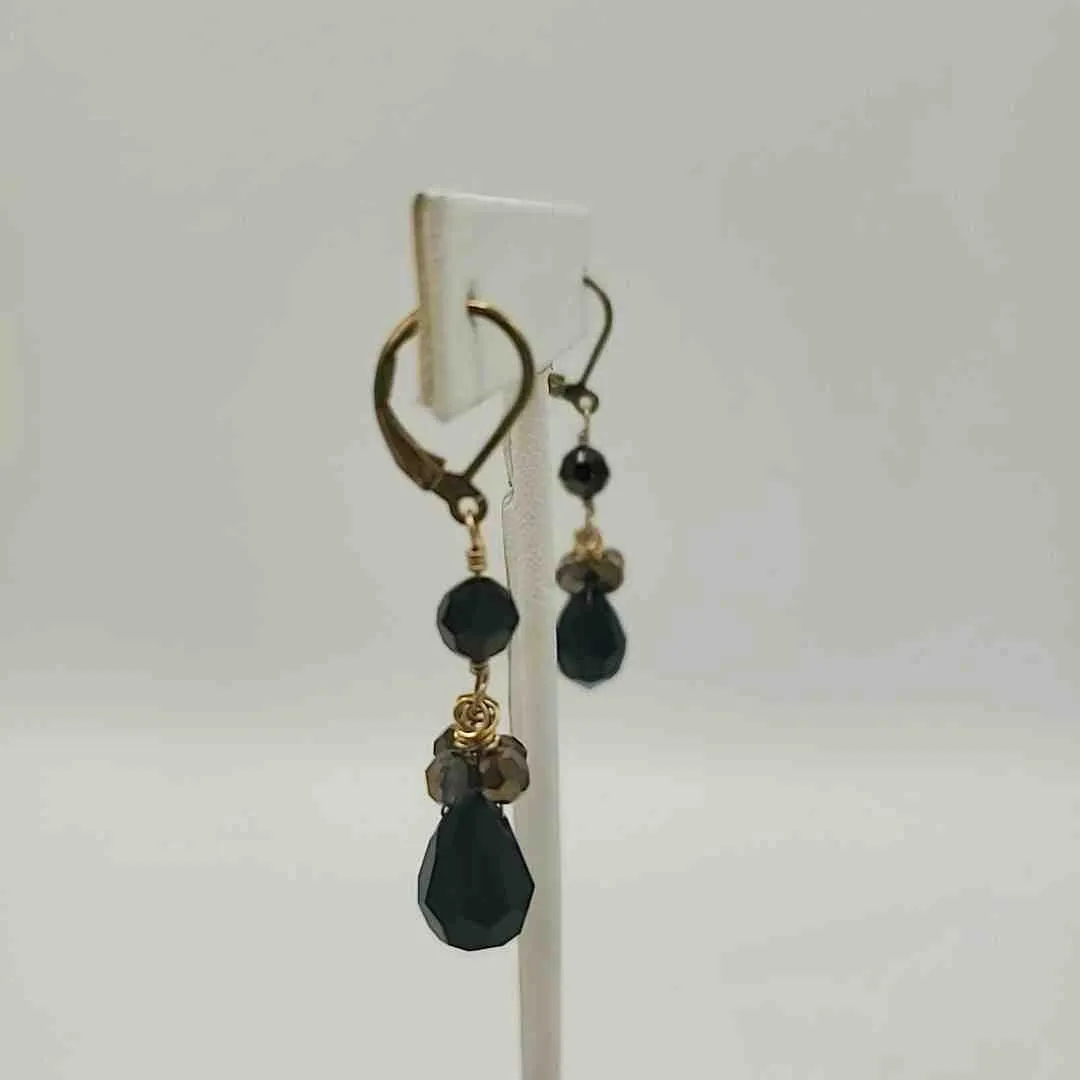 LORI LORI Black Bronze Gold Plate Crystal Beaded Dangle Earrings