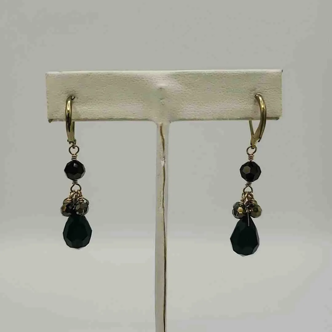 LORI LORI Black Bronze Gold Plate Crystal Beaded Dangle Earrings