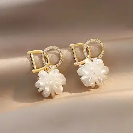 Luxury Zircon Pearl Drop Earrings For Women Girl  Personality Shiny D Letter Earring Fashion Jewelry 3523268