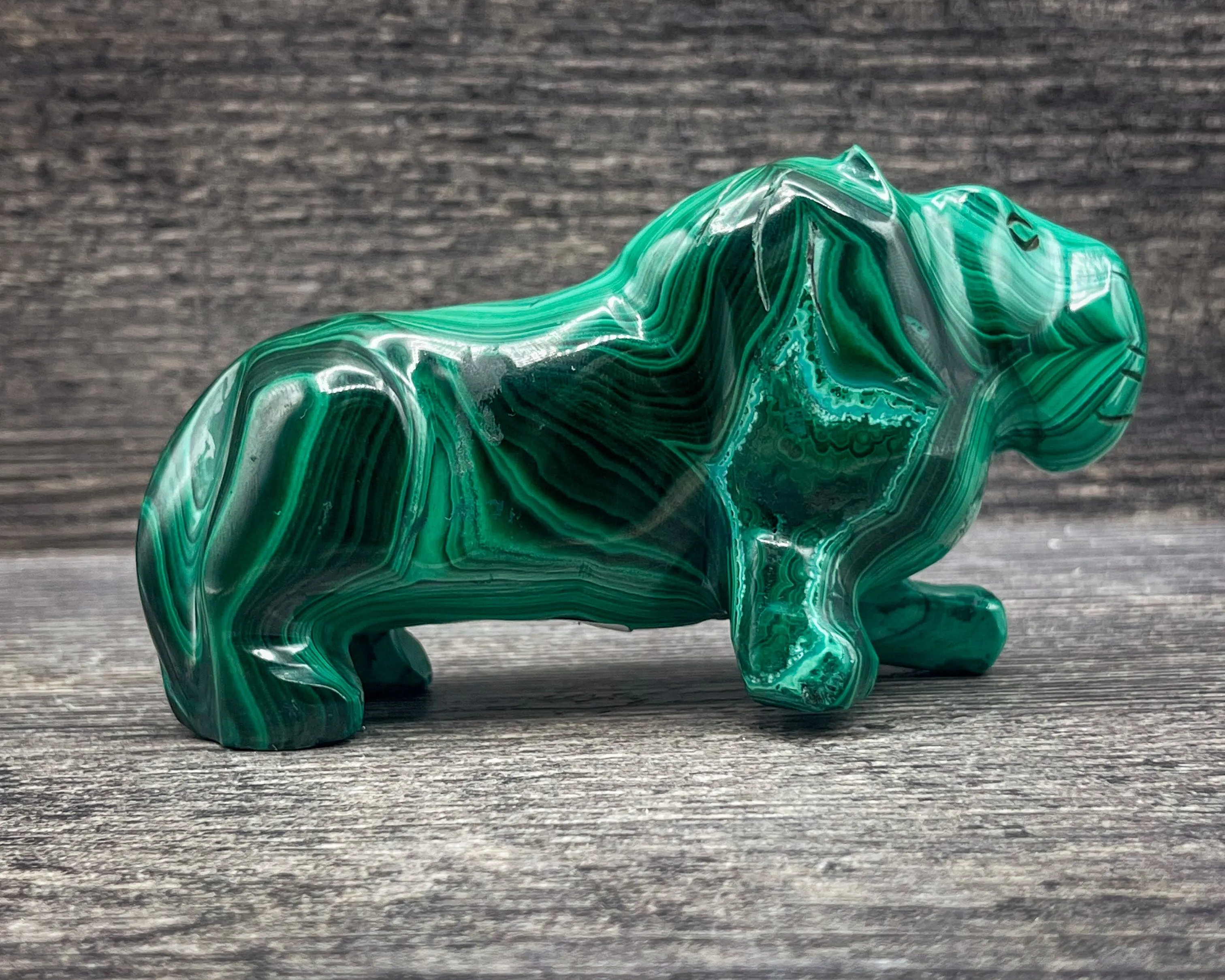 Malachite Lion Carving, 470g