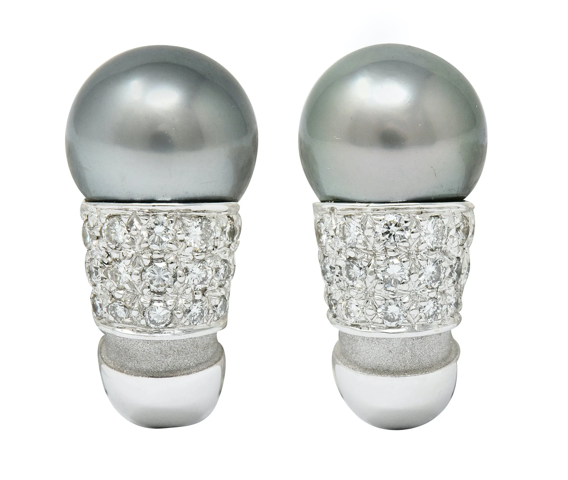 Mauboussin Paris Tahitian Pearl Diamond 18 Karat White Gold Nadja Ear-Clip Earrings