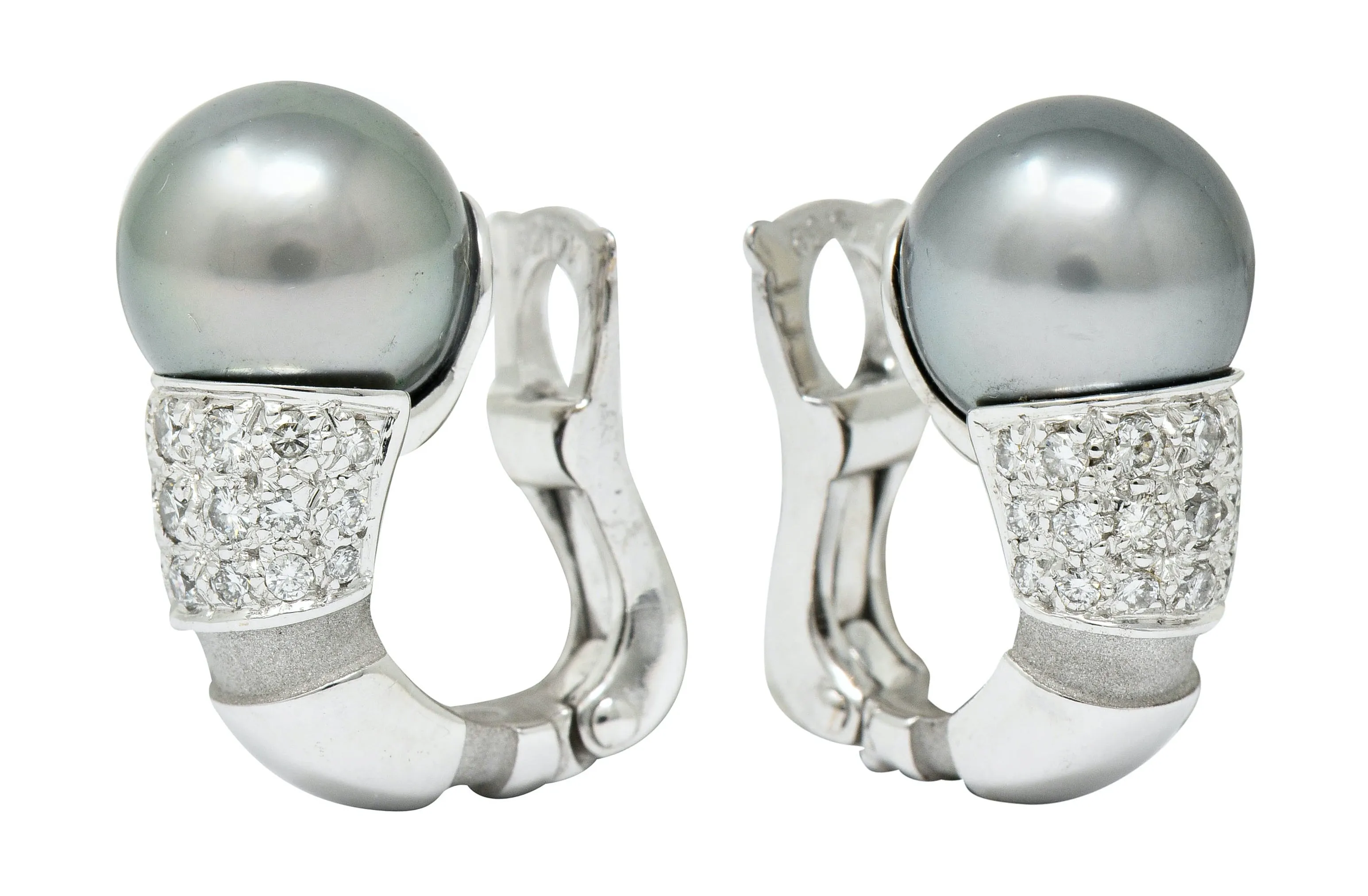 Mauboussin Paris Tahitian Pearl Diamond 18 Karat White Gold Nadja Ear-Clip Earrings