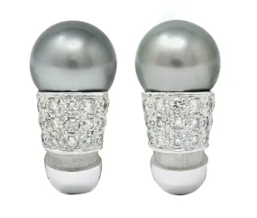 Mauboussin Paris Tahitian Pearl Diamond 18 Karat White Gold Nadja Ear-Clip Earrings