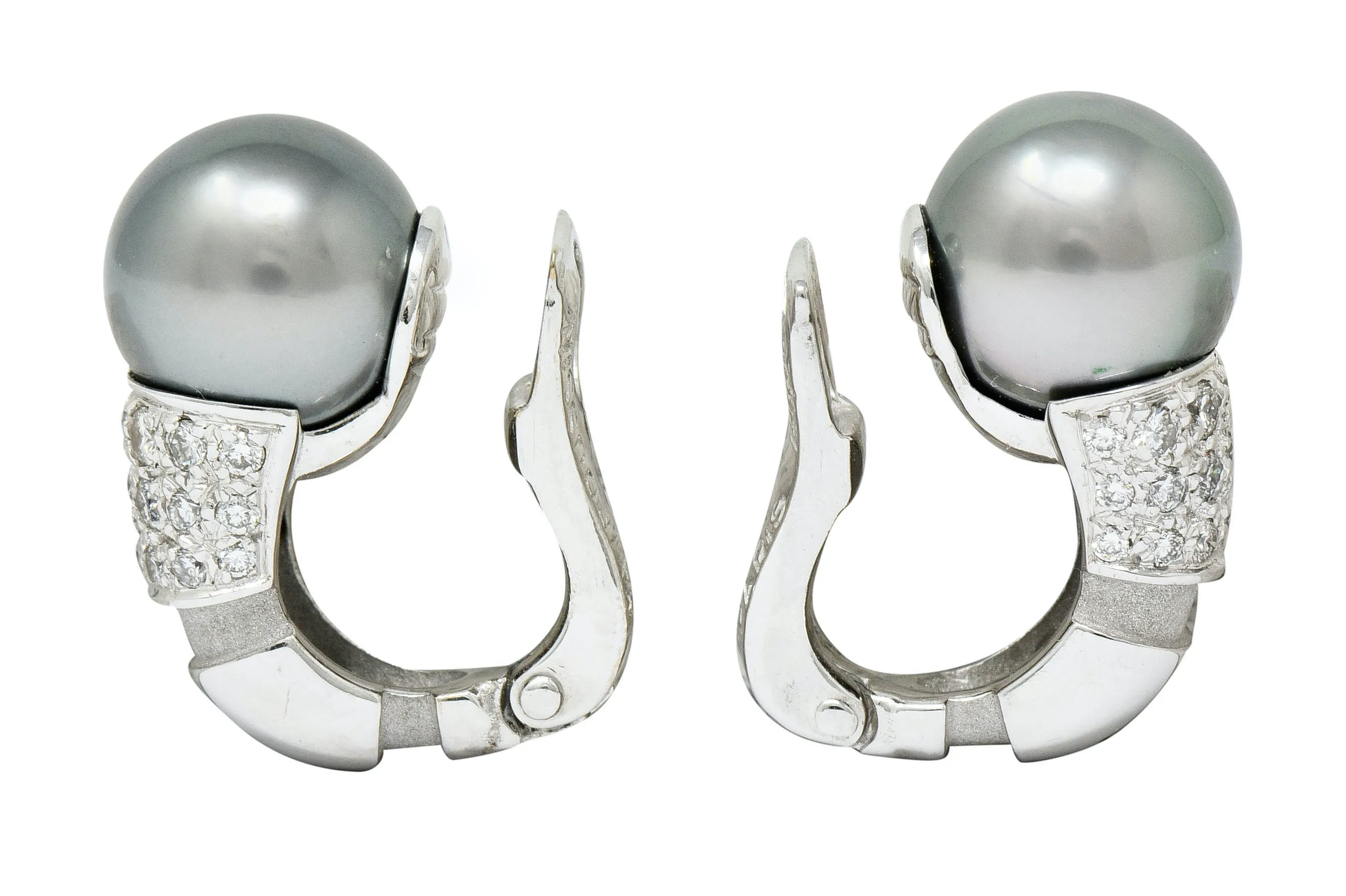 Mauboussin Paris Tahitian Pearl Diamond 18 Karat White Gold Nadja Ear-Clip Earrings