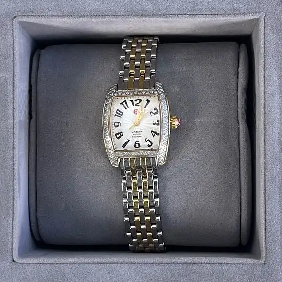 Michele goldand silver watch with diamonds