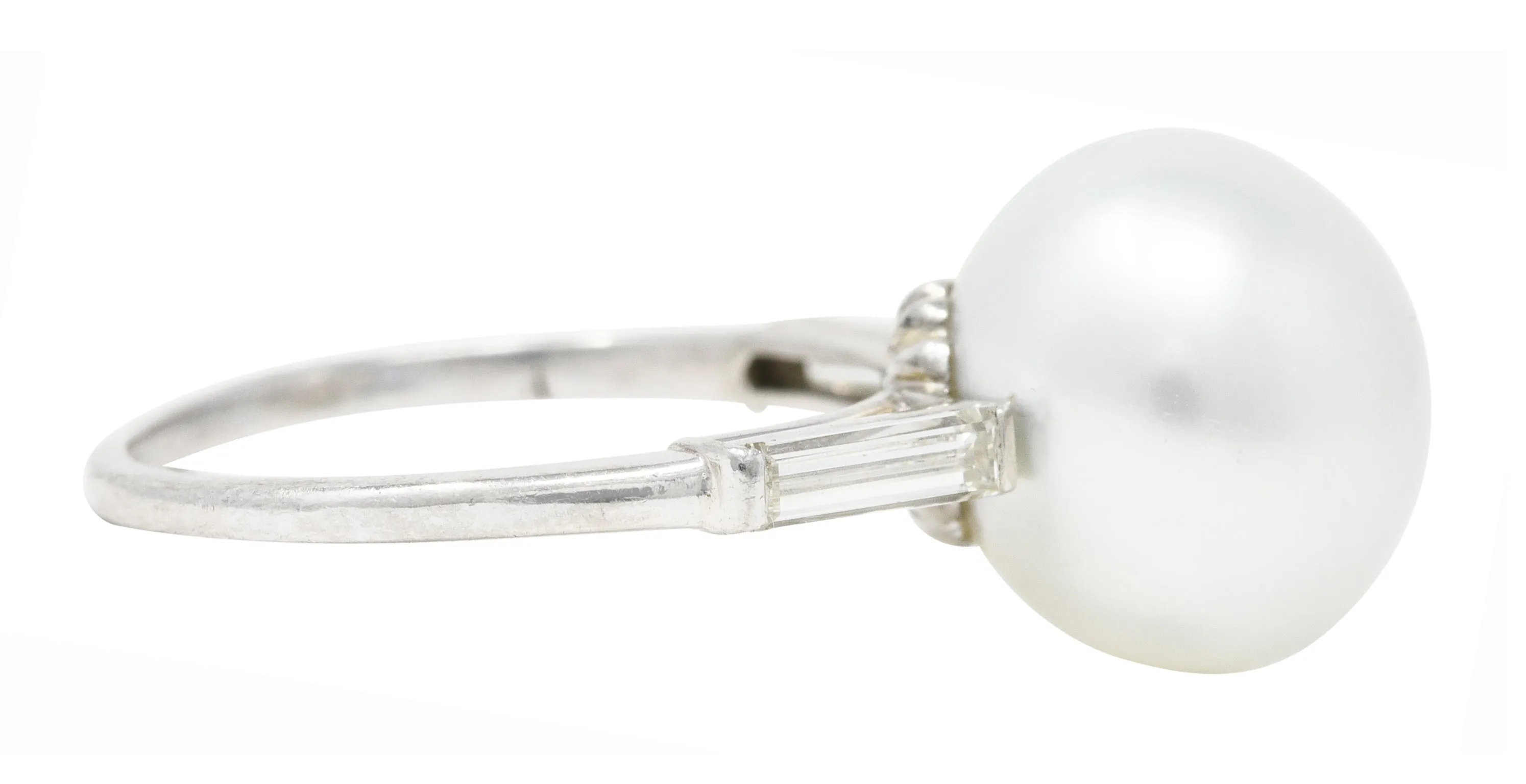 Mid-Century Diamond South Sea Pearl Platinum Statement Ring