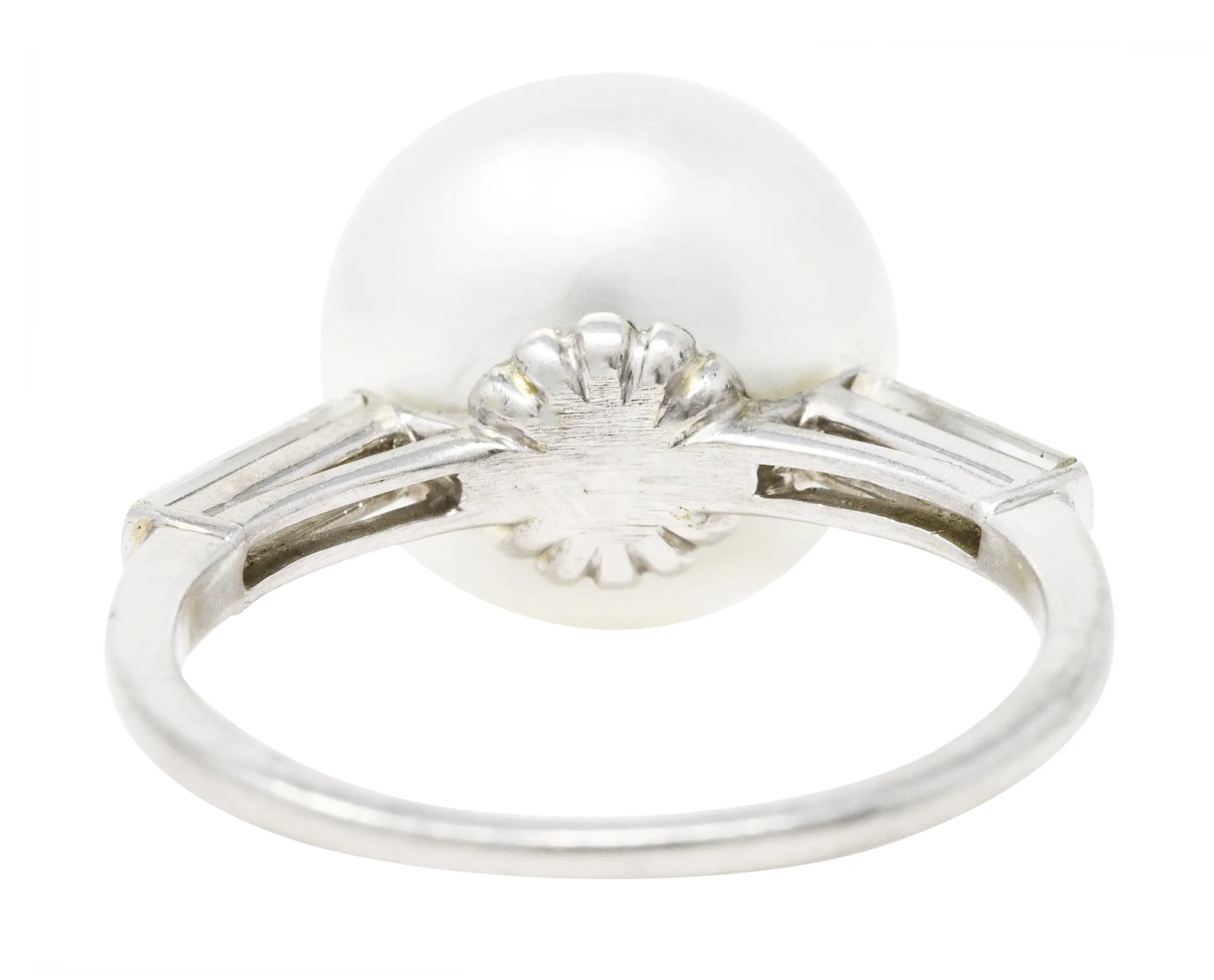 Mid-Century Diamond South Sea Pearl Platinum Statement Ring