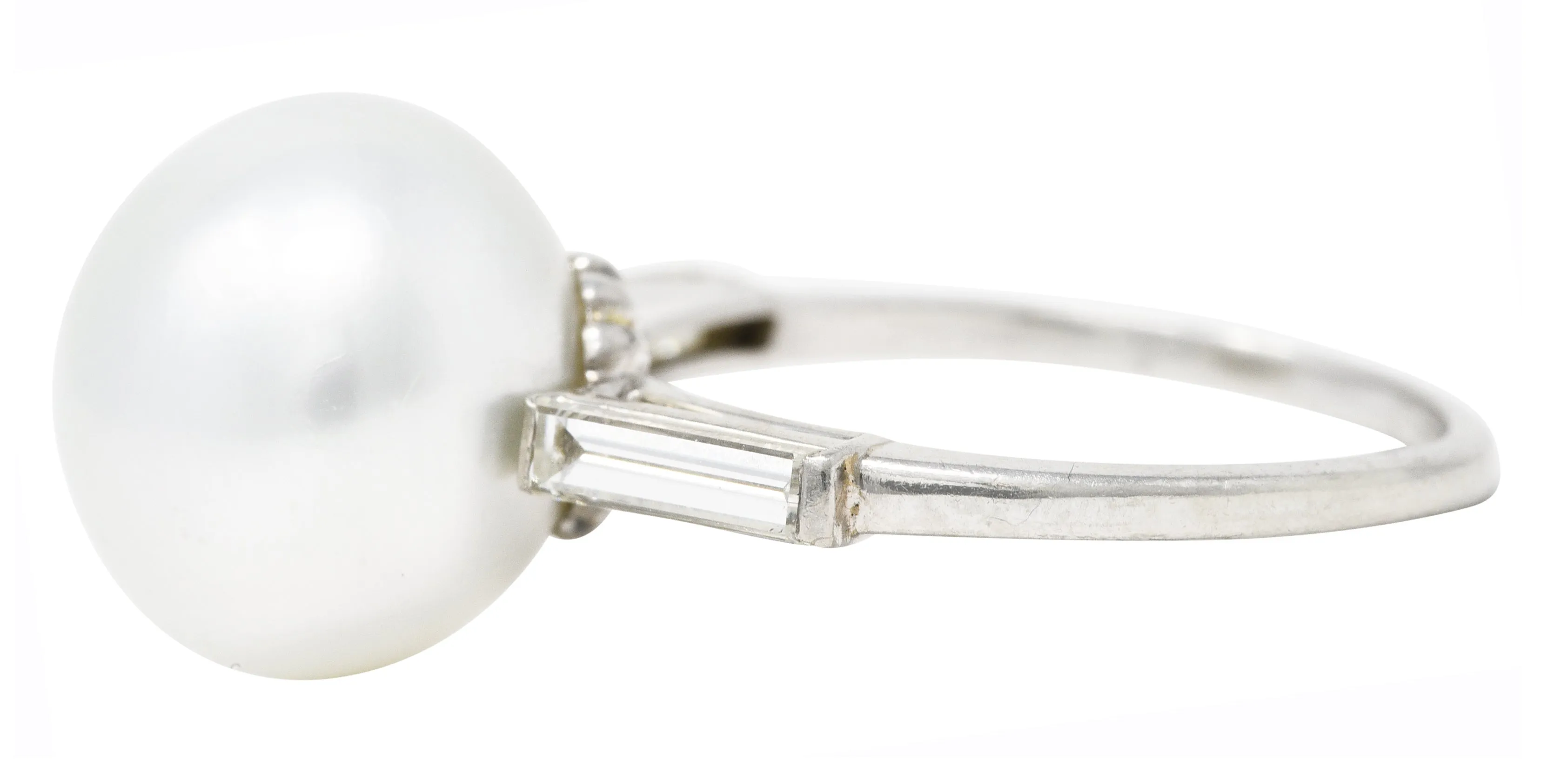 Mid-Century Diamond South Sea Pearl Platinum Statement Ring