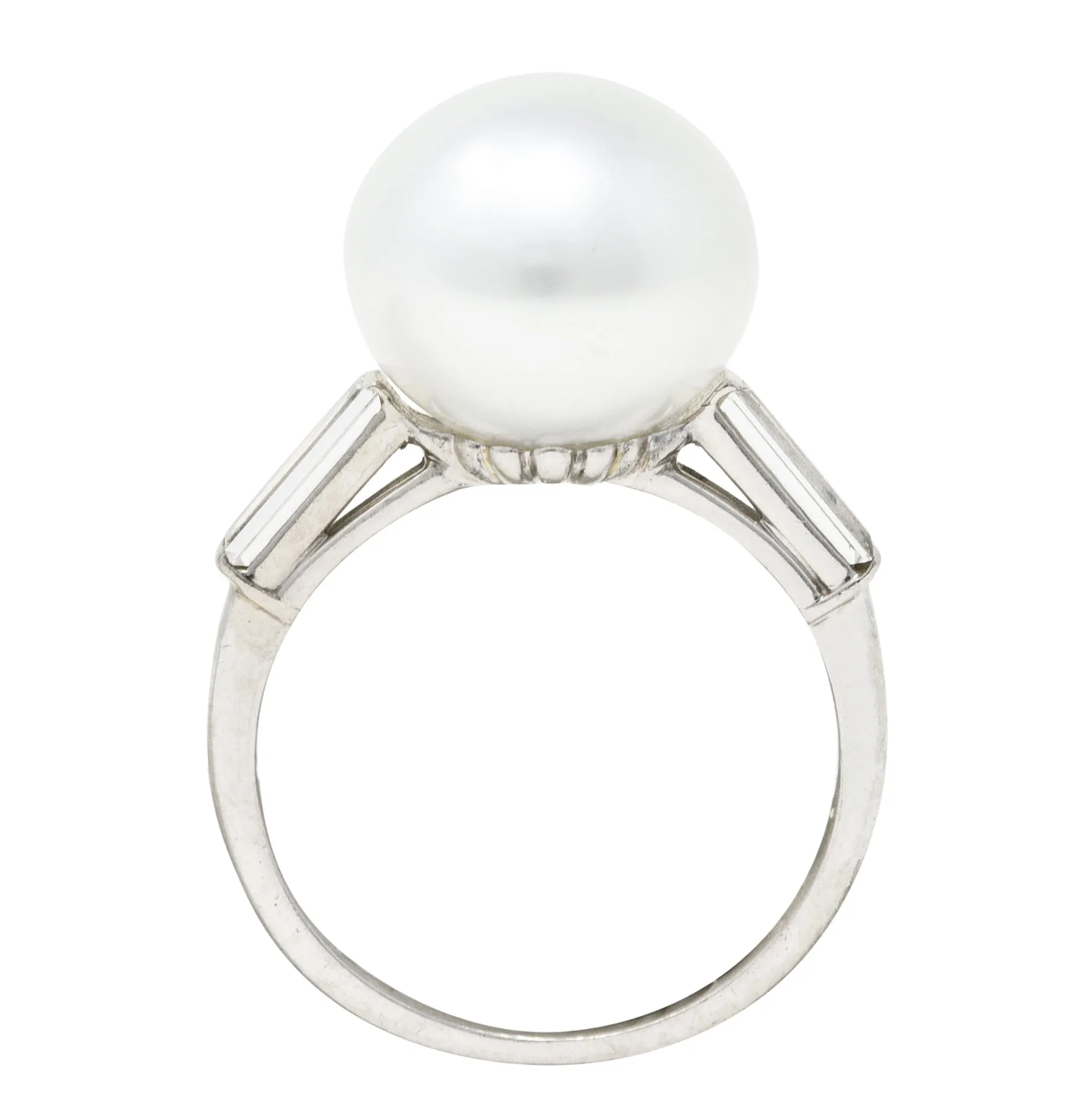 Mid-Century Diamond South Sea Pearl Platinum Statement Ring