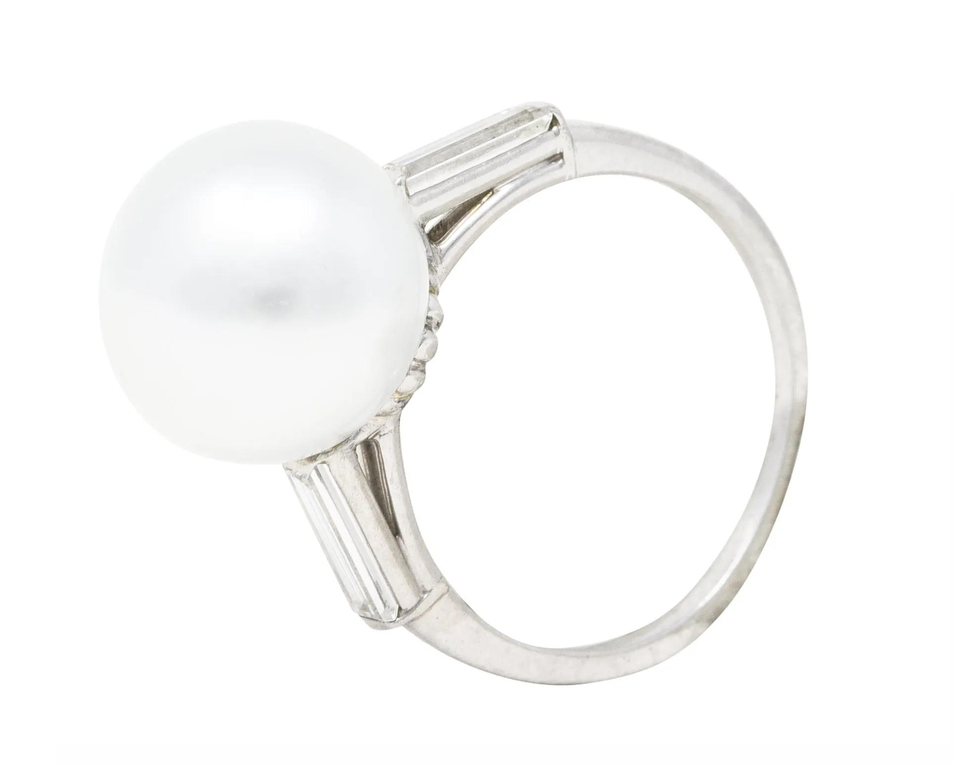 Mid-Century Diamond South Sea Pearl Platinum Statement Ring