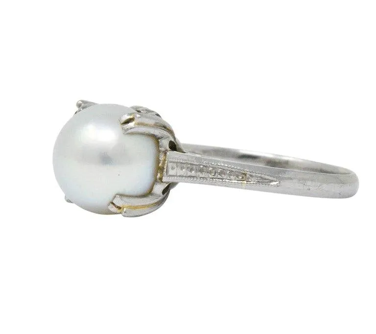 Mikimoto Art Deco Cultured Pearl Platinum Ring