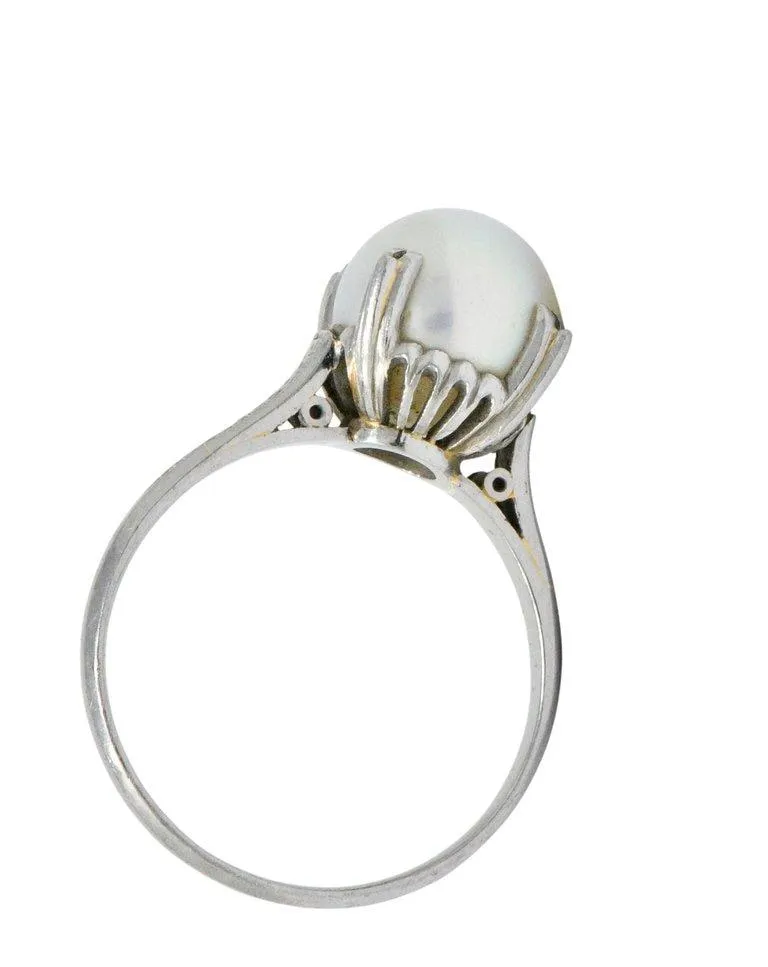 Mikimoto Art Deco Cultured Pearl Platinum Ring