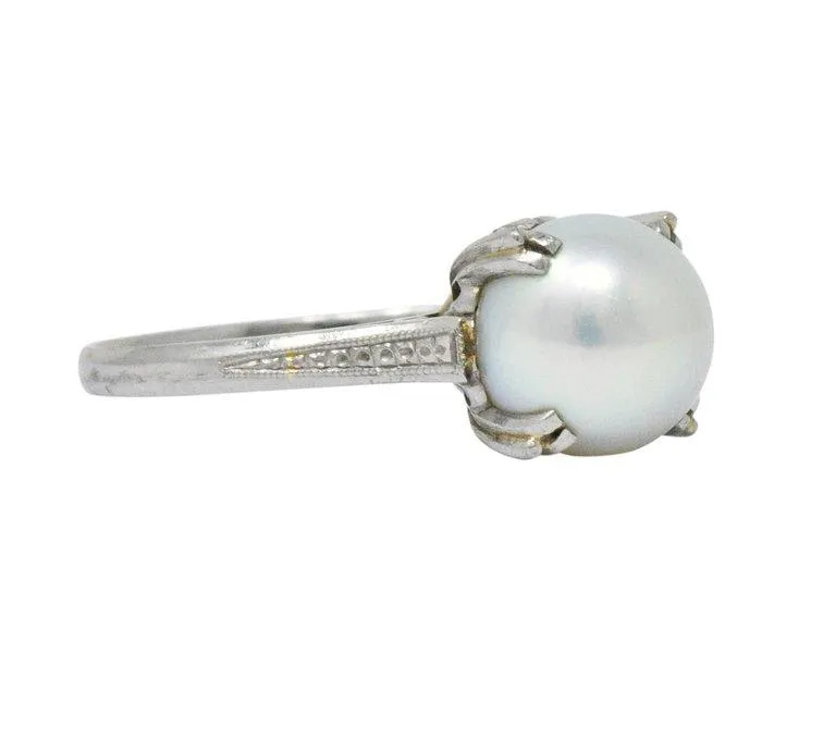 Mikimoto Art Deco Cultured Pearl Platinum Ring