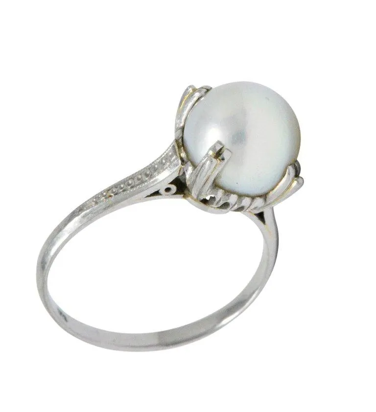 Mikimoto Art Deco Cultured Pearl Platinum Ring