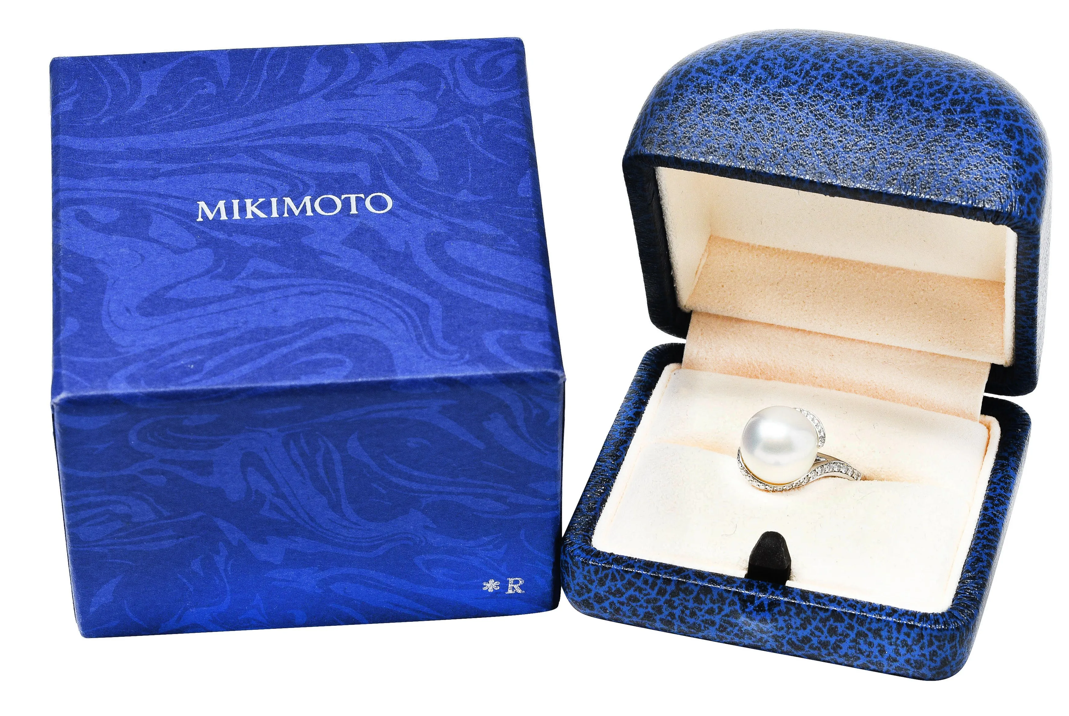 Mikimoto Diamond Cultured South Sea Pearl 18 Karat White Gold Bypass Ring