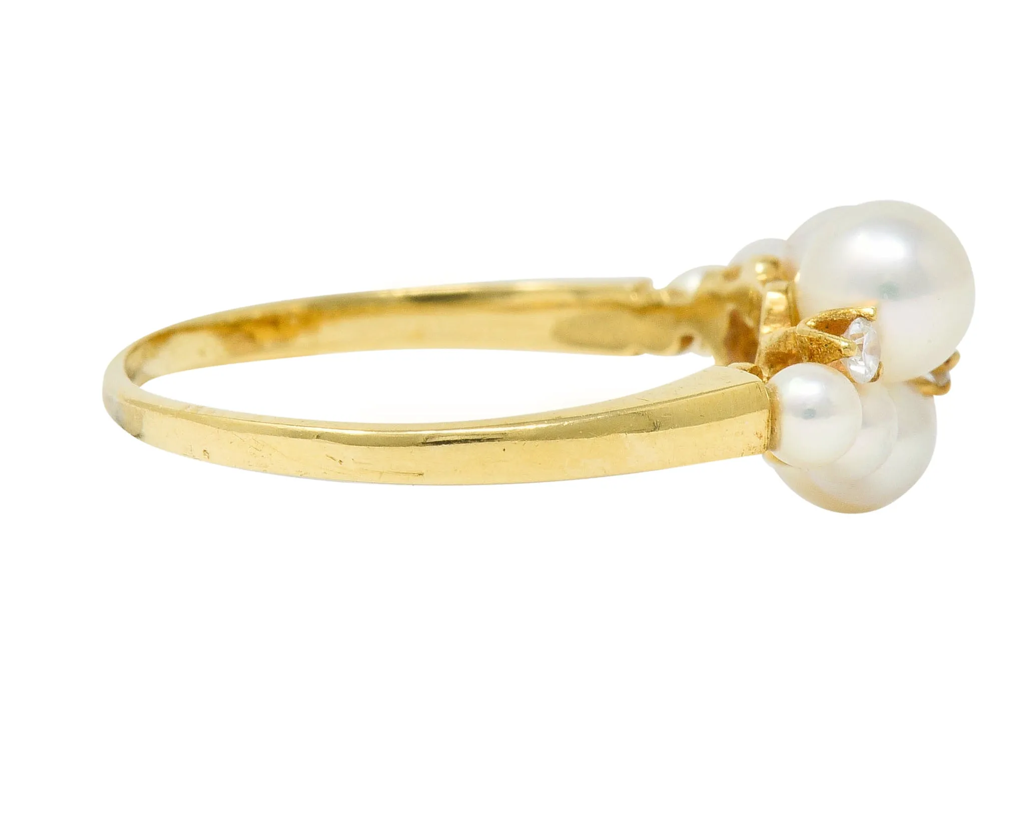 Mikimoto Vintage Diamond Cultured Pearl 18 Karat Gold Cluster Ring