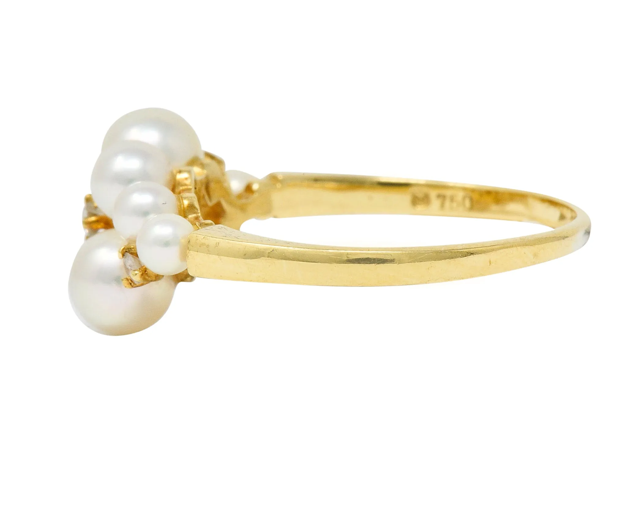 Mikimoto Vintage Diamond Cultured Pearl 18 Karat Gold Cluster Ring