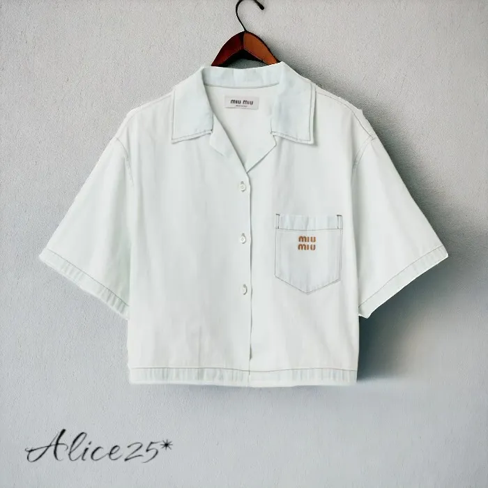 MiuMiu  |Casual Style Cotton Short Sleeves Elegant Style Logo