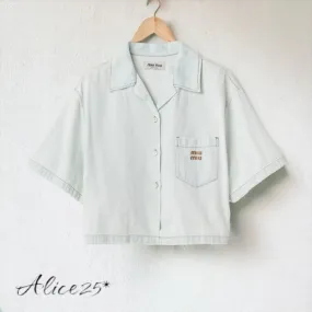 MiuMiu  |Casual Style Cotton Short Sleeves Elegant Style Logo