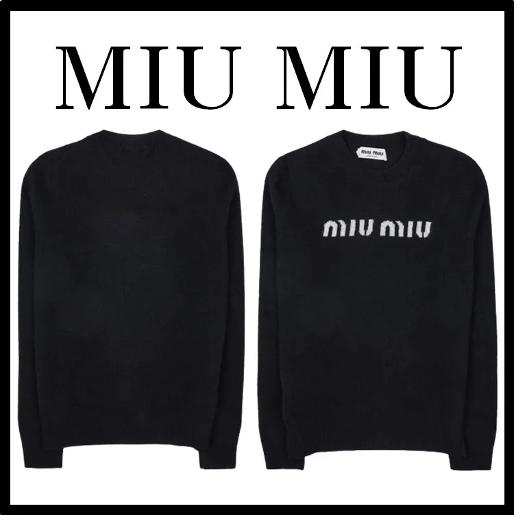 MiuMiu  |Casual Style Street Style Logo V-neck & Crew neck