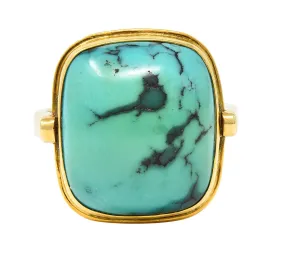 Modernist Turquoise Cabochon 14 Karat Yellow Gold Vintage Signet Ring