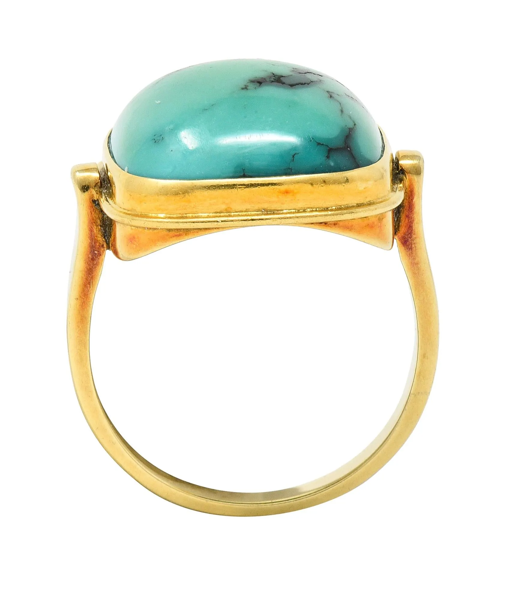 Modernist Turquoise Cabochon 14 Karat Yellow Gold Vintage Signet Ring