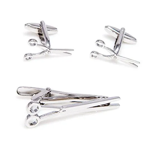 MRCUFF SCISSORS BARBER BEAUTY SALON CUFFLINKS & TIE BAR CLIP IN A PRESENTATION GIFT BOX