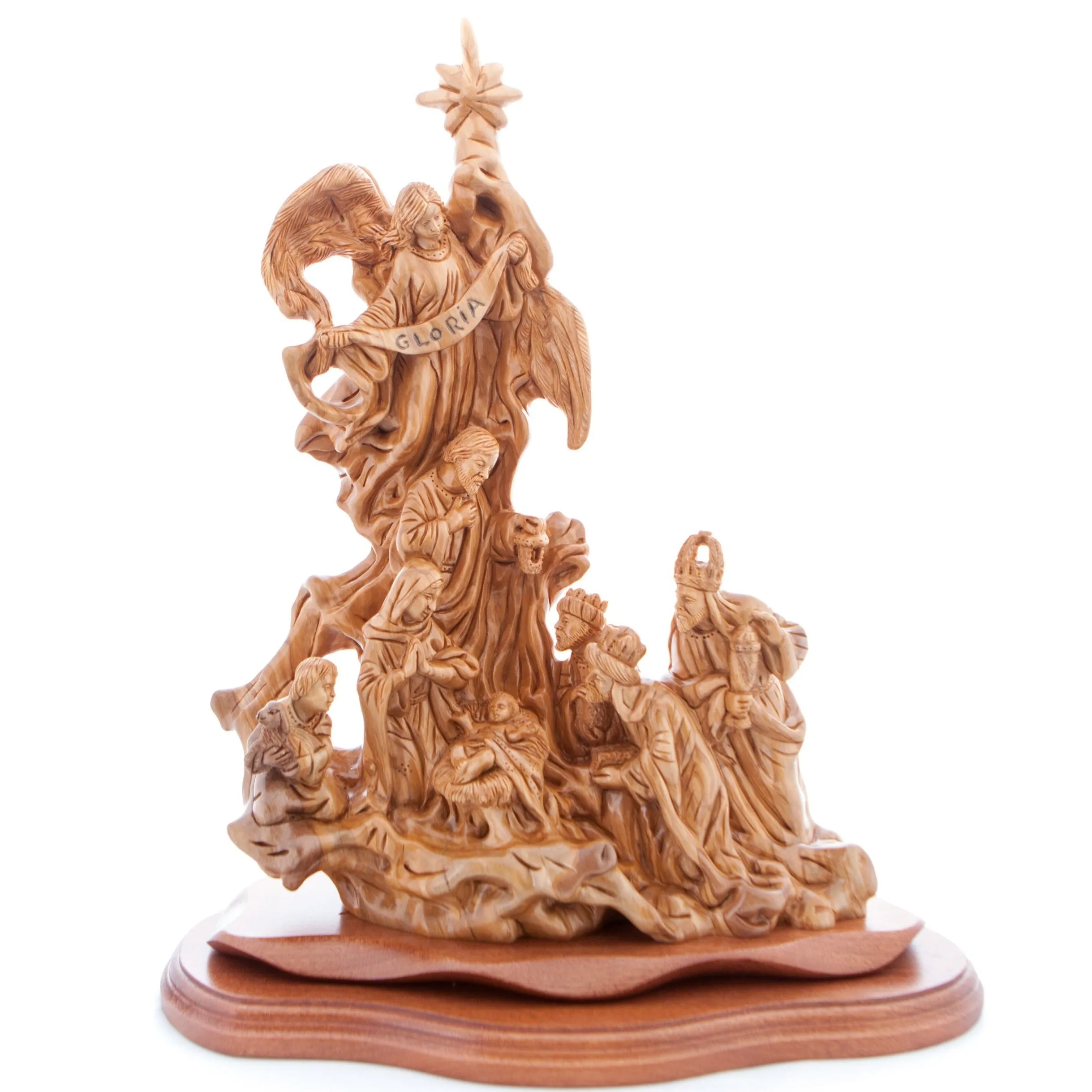 Nativity Scene Masterpiece Wood Carving, 15.7 from Holy Land