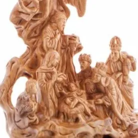 Nativity Scene Masterpiece Wood Carving, 15.7 from Holy Land