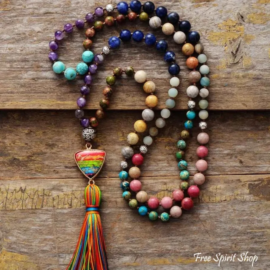 Natural 7 Chakra Balancing Beaded Tassel Necklace