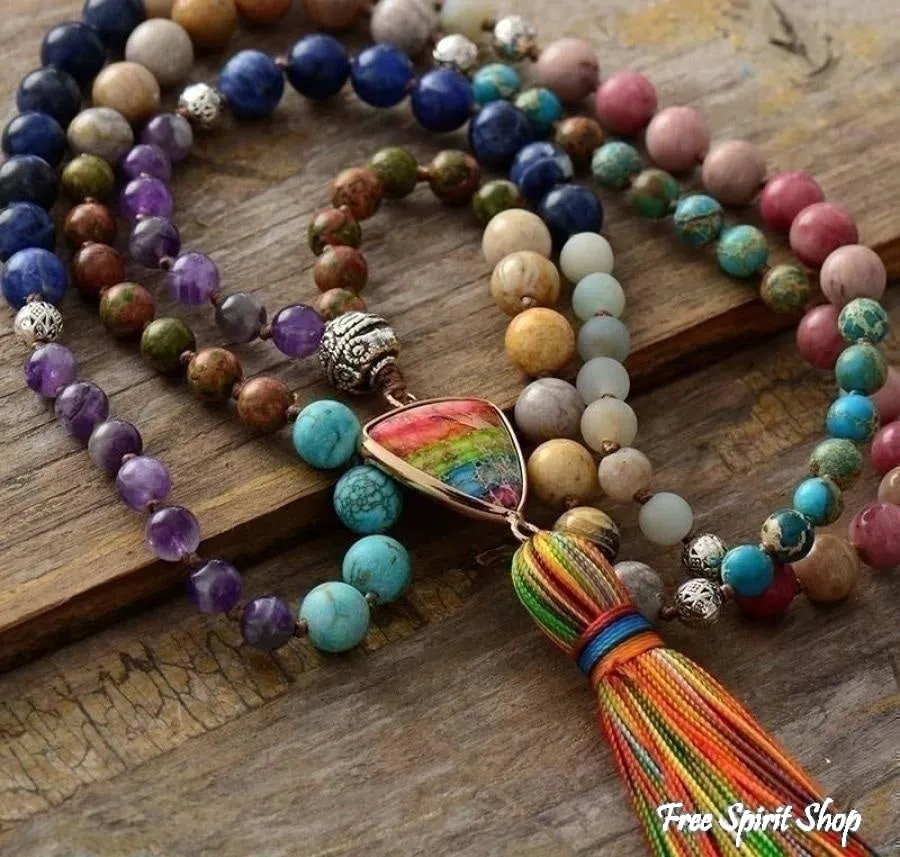 Natural 7 Chakra Balancing Beaded Tassel Necklace