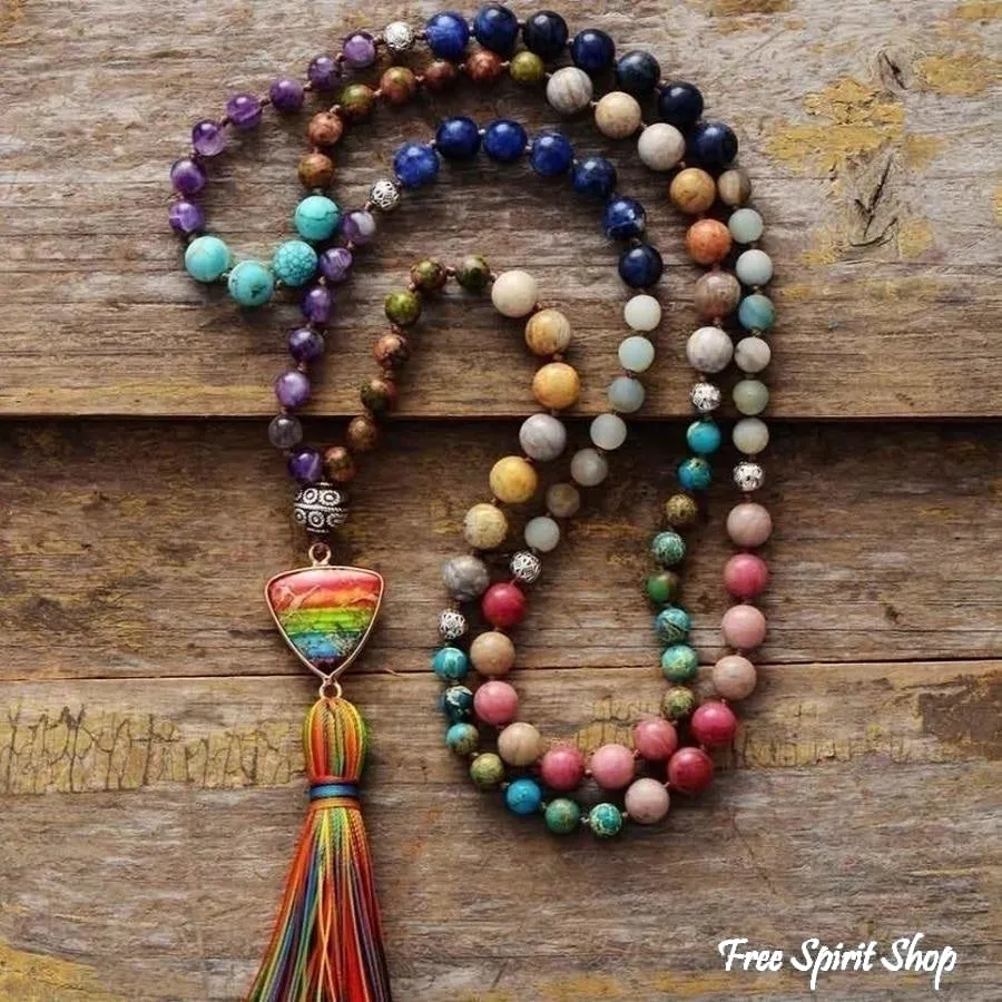 Natural 7 Chakra Balancing Beaded Tassel Necklace