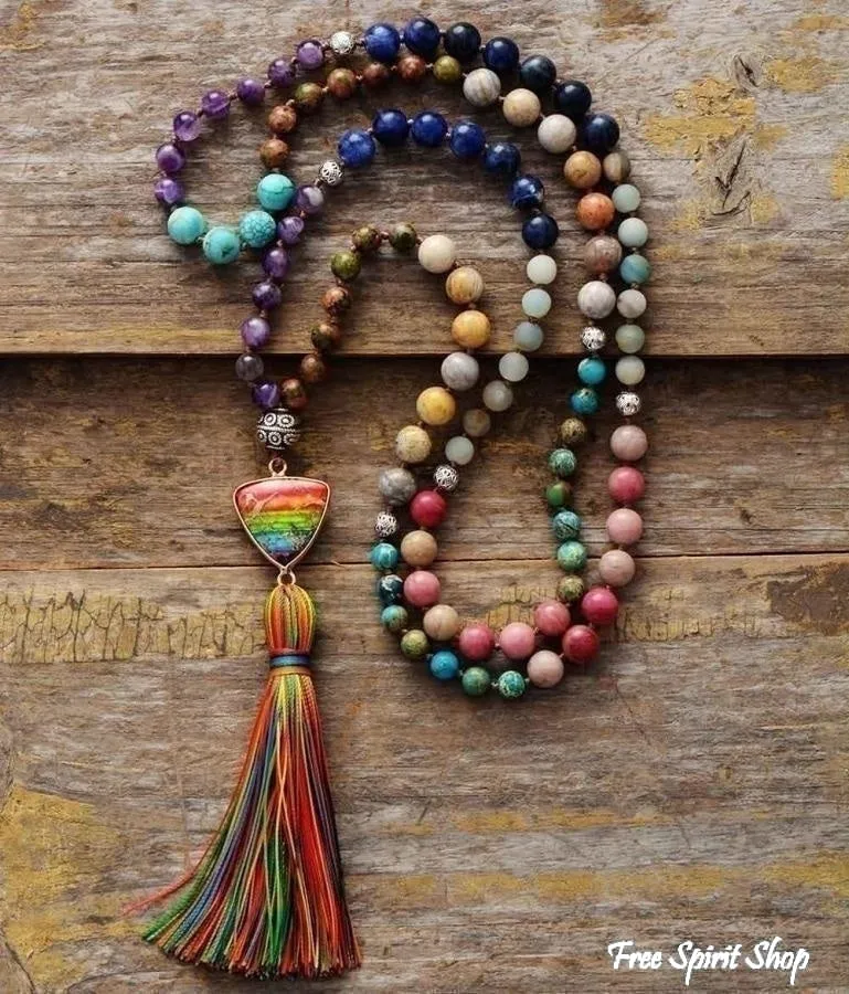 Natural 7 Chakra Balancing Beaded Tassel Necklace