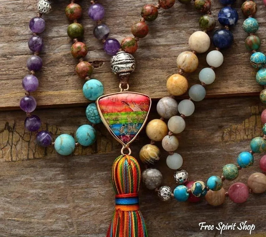 Natural 7 Chakra Balancing Beaded Tassel Necklace