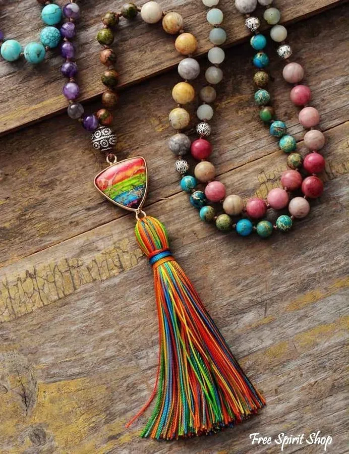 Natural 7 Chakra Balancing Beaded Tassel Necklace