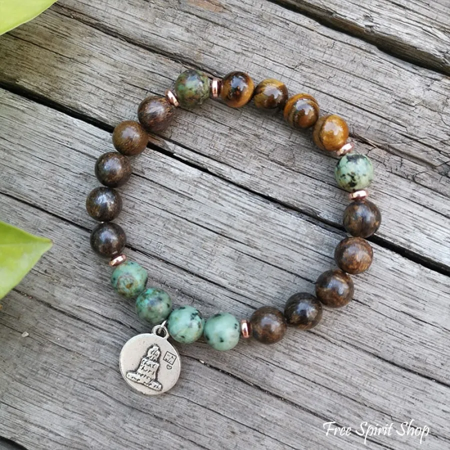 Natural Tiger Eye Bronzite & African Turquoise Bead Bracelet