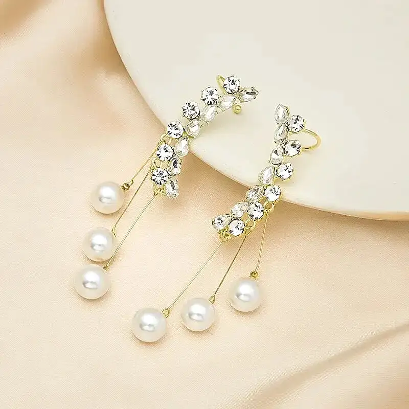 Needle Pearl Tassel Earrings One-piece Women Fashionable Temperament Personalized Earrings