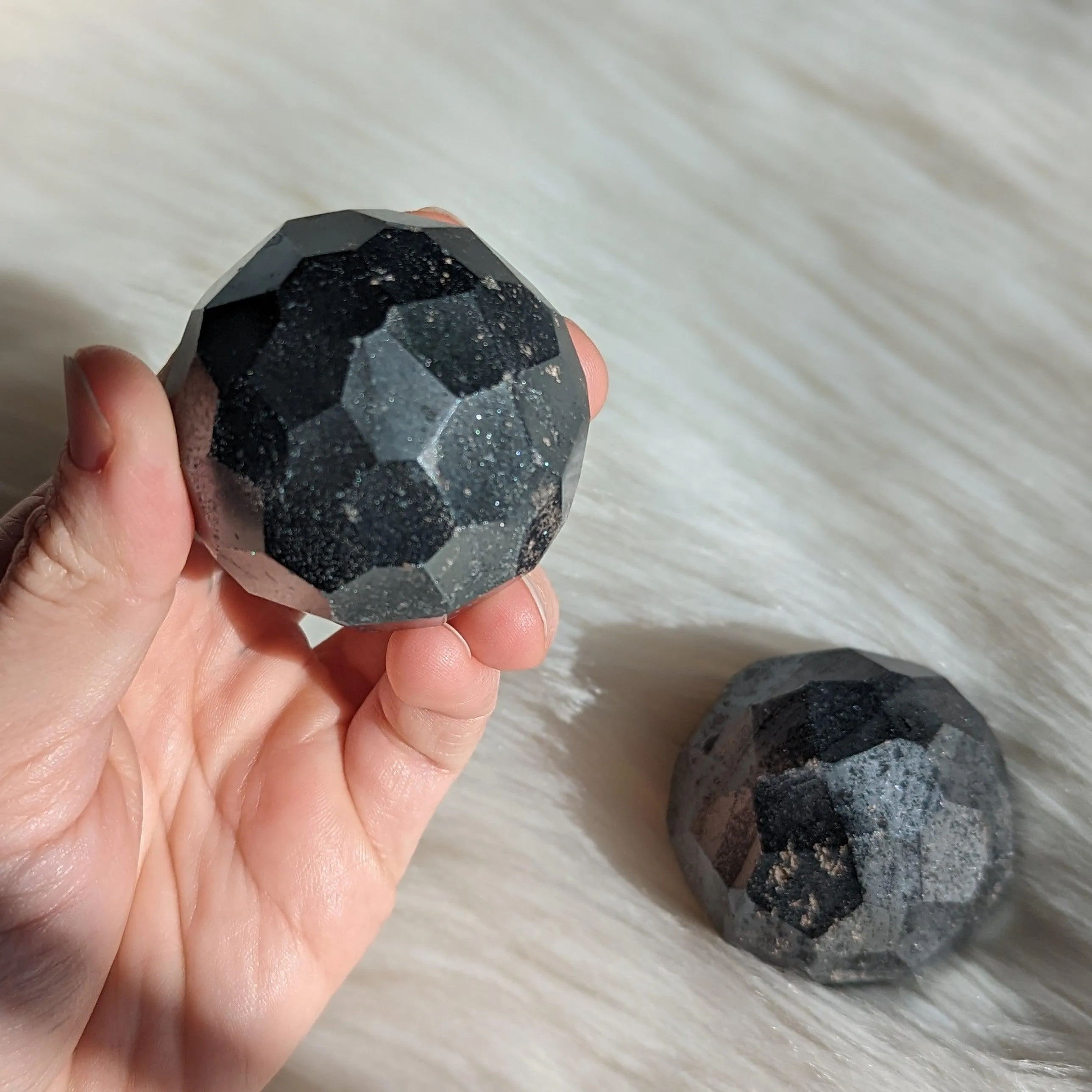 One Dazzling and Heavily Grounding Hematite faceted Sphere Carving