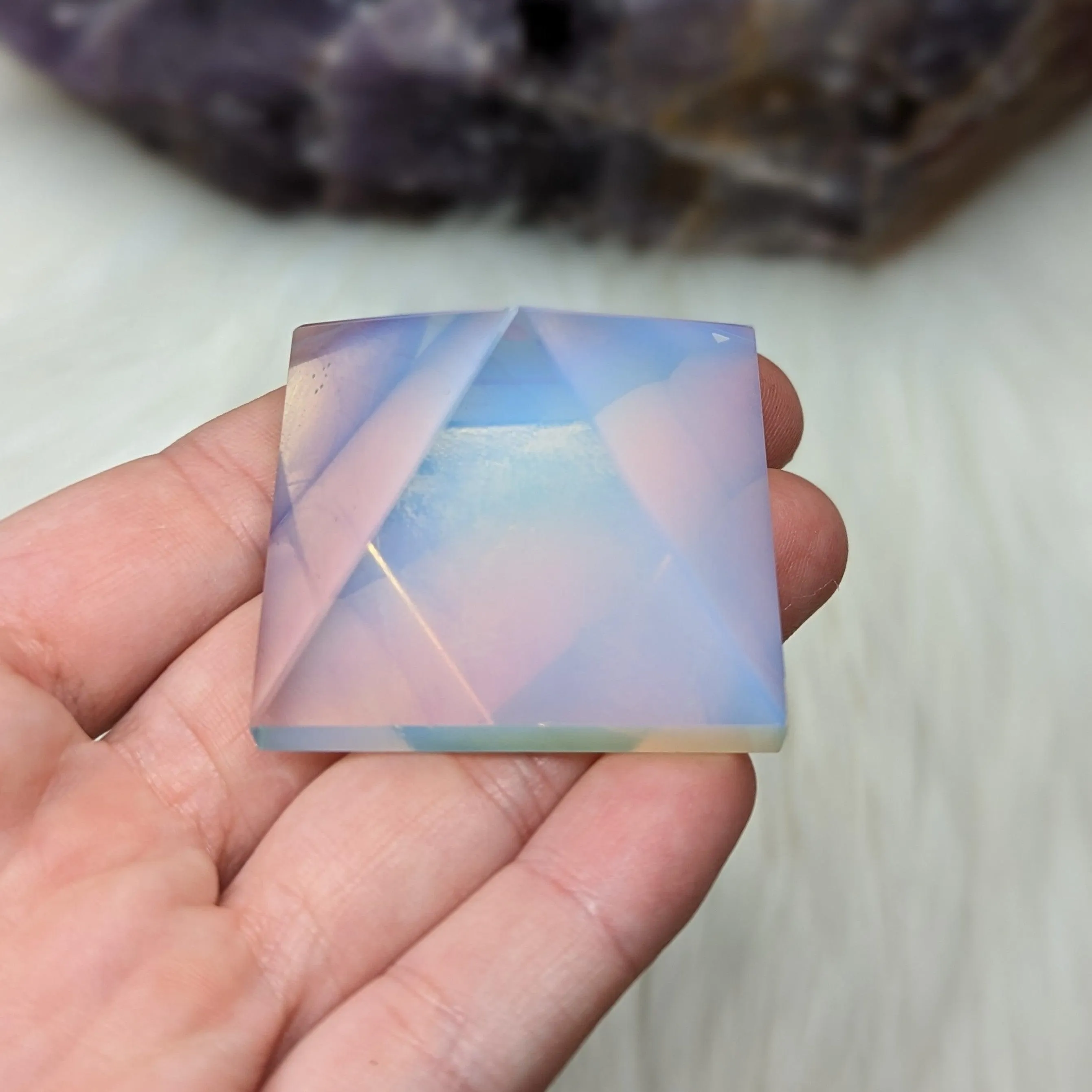 Opalite Glass Pyramid Carving