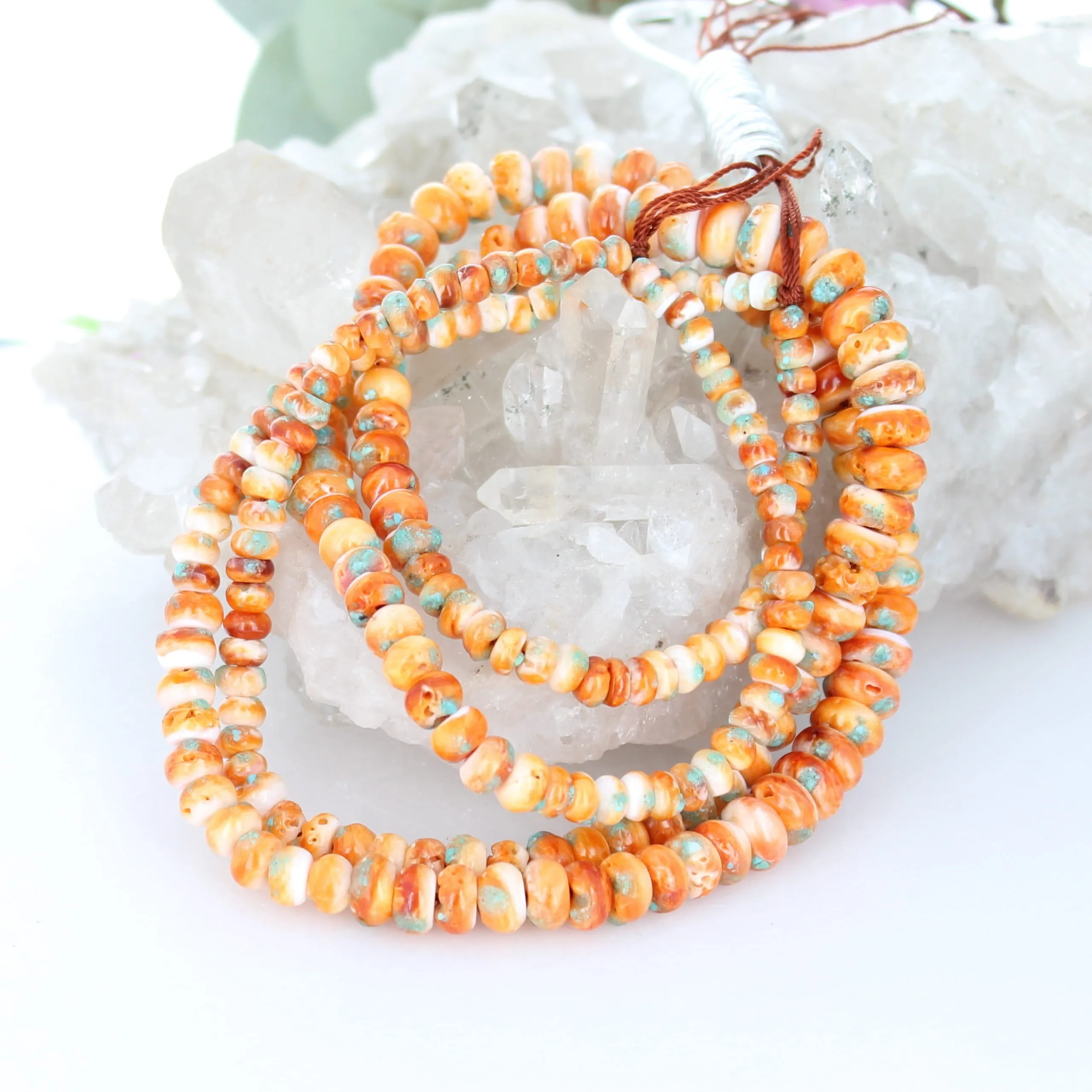 Orange Spiny Oyster Beads With Turquoise Inlay 16 Graduated 4-8mm