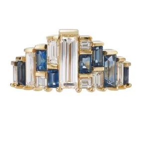 ORDER ONLY: Diamond & Blue Sapphire Baguette Tiara Ring