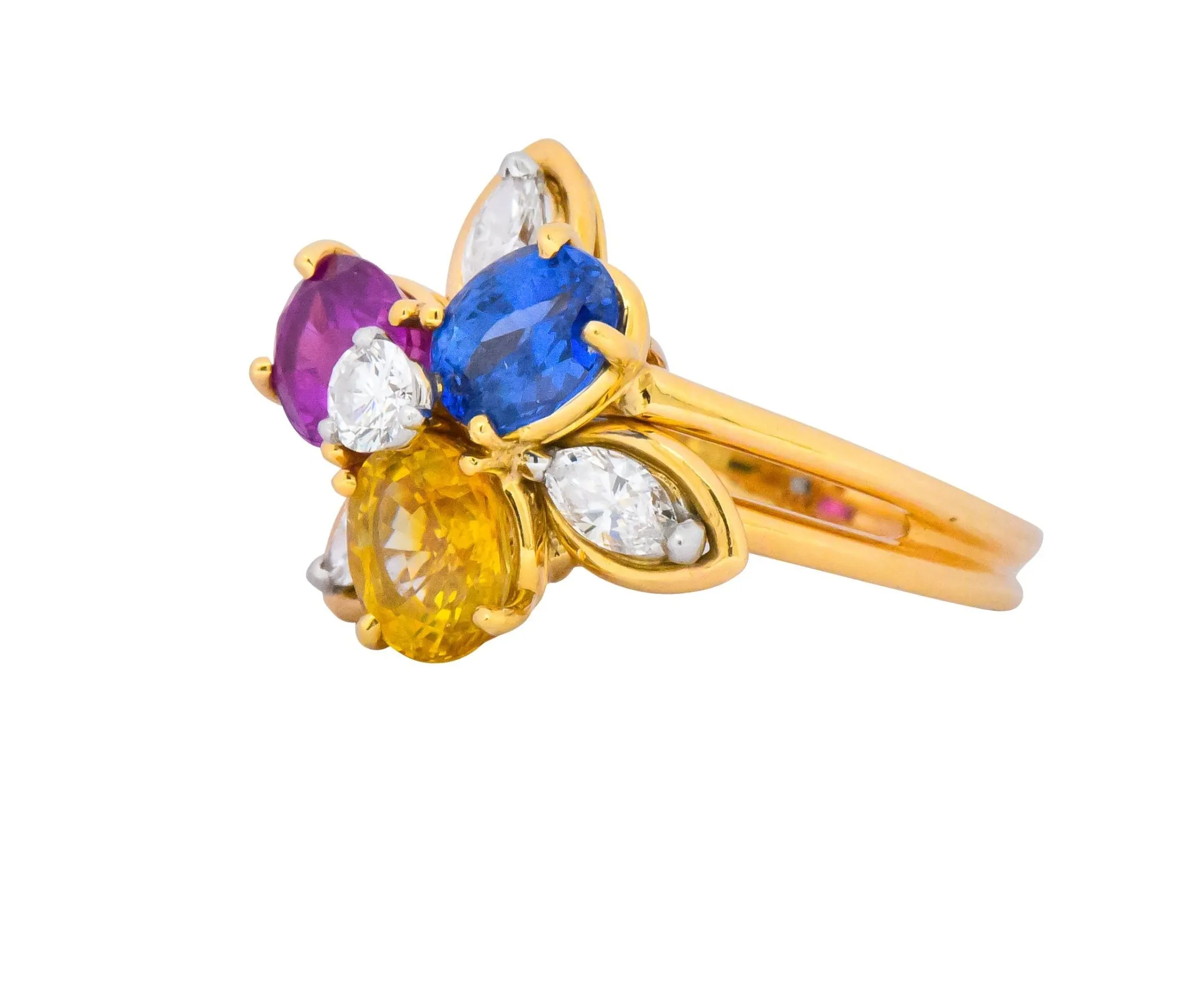 Oscar Heyman Bros. 4.05 CTW Sapphire Diamond 18 Karat Gold Floral Ring