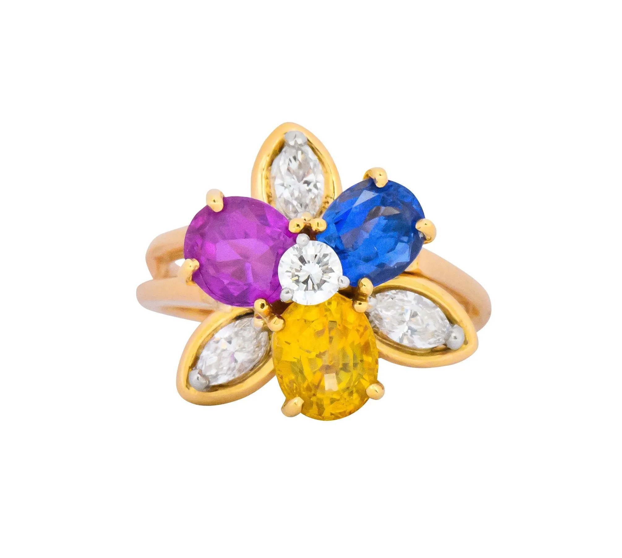 Oscar Heyman Bros. 4.05 CTW Sapphire Diamond 18 Karat Gold Floral Ring